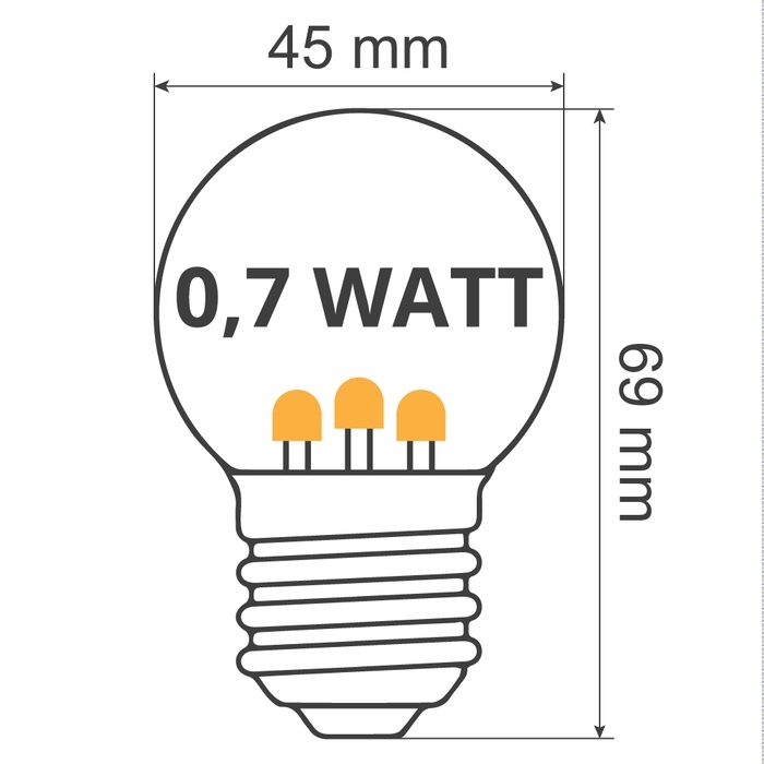 Led lamp warmwit lange pootjes 0,7 Watt 2650K