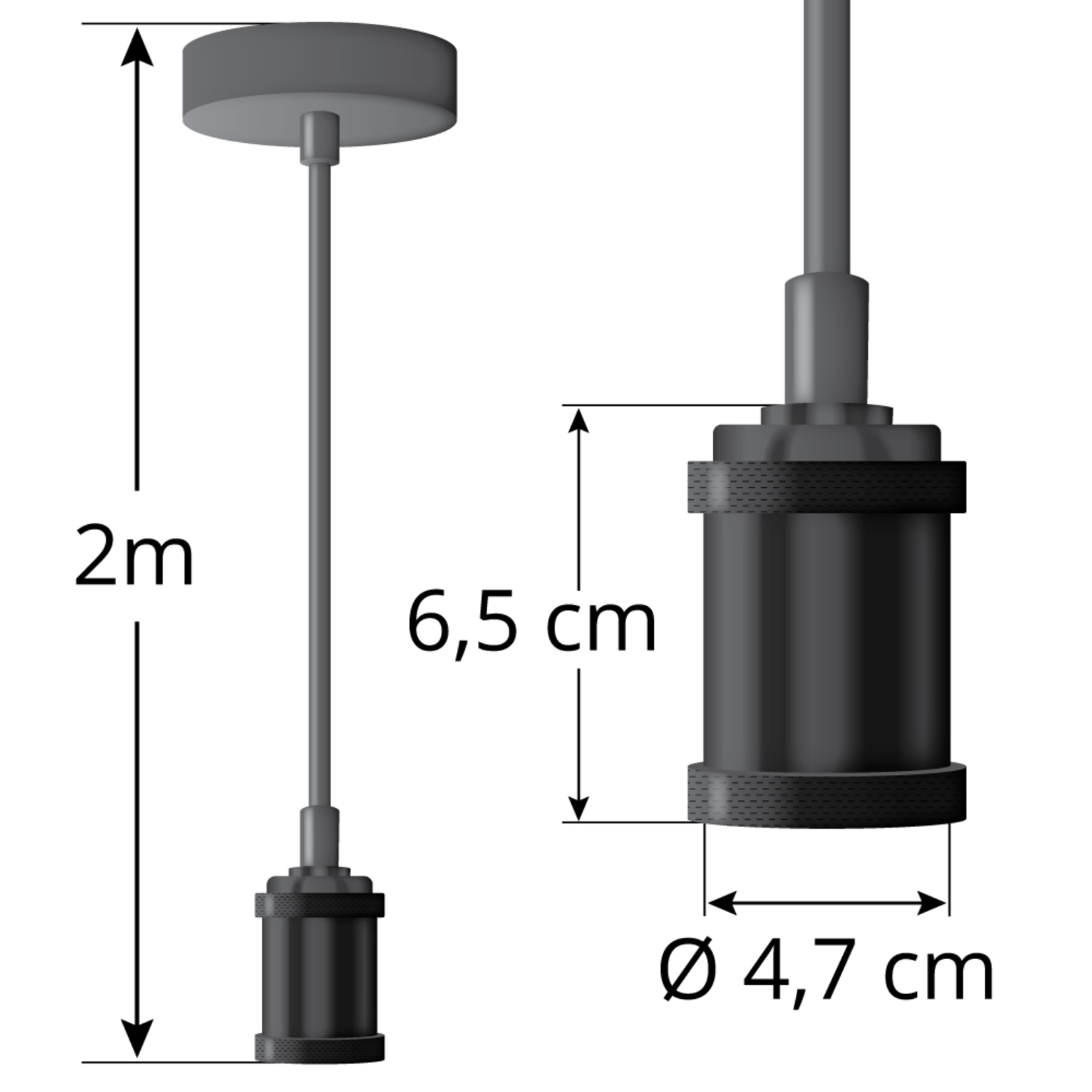 Moderne snoerpendel mat zwart