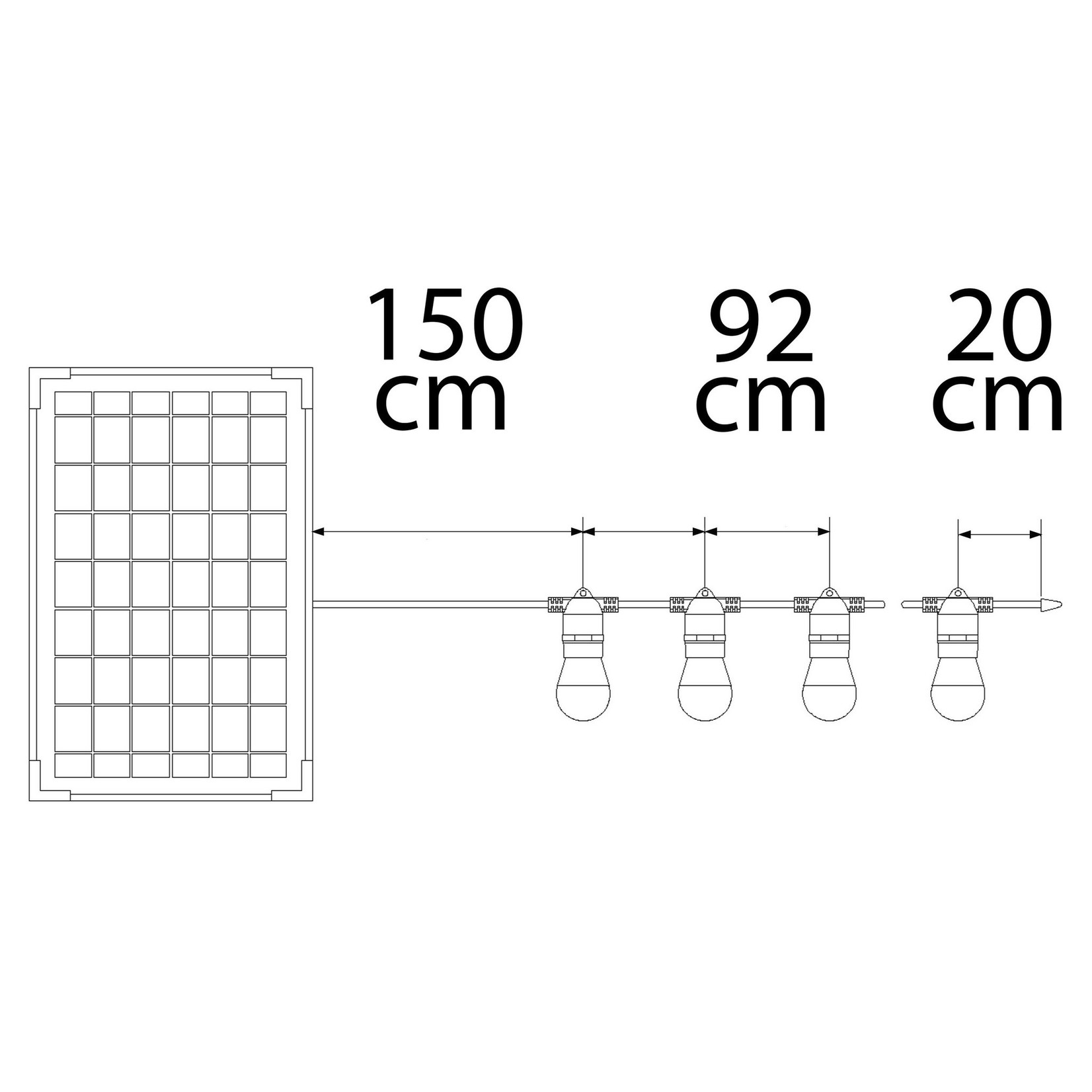 Solar lichtsnoer 10 meter 10 lampjes met W-vorm, 10W zonn