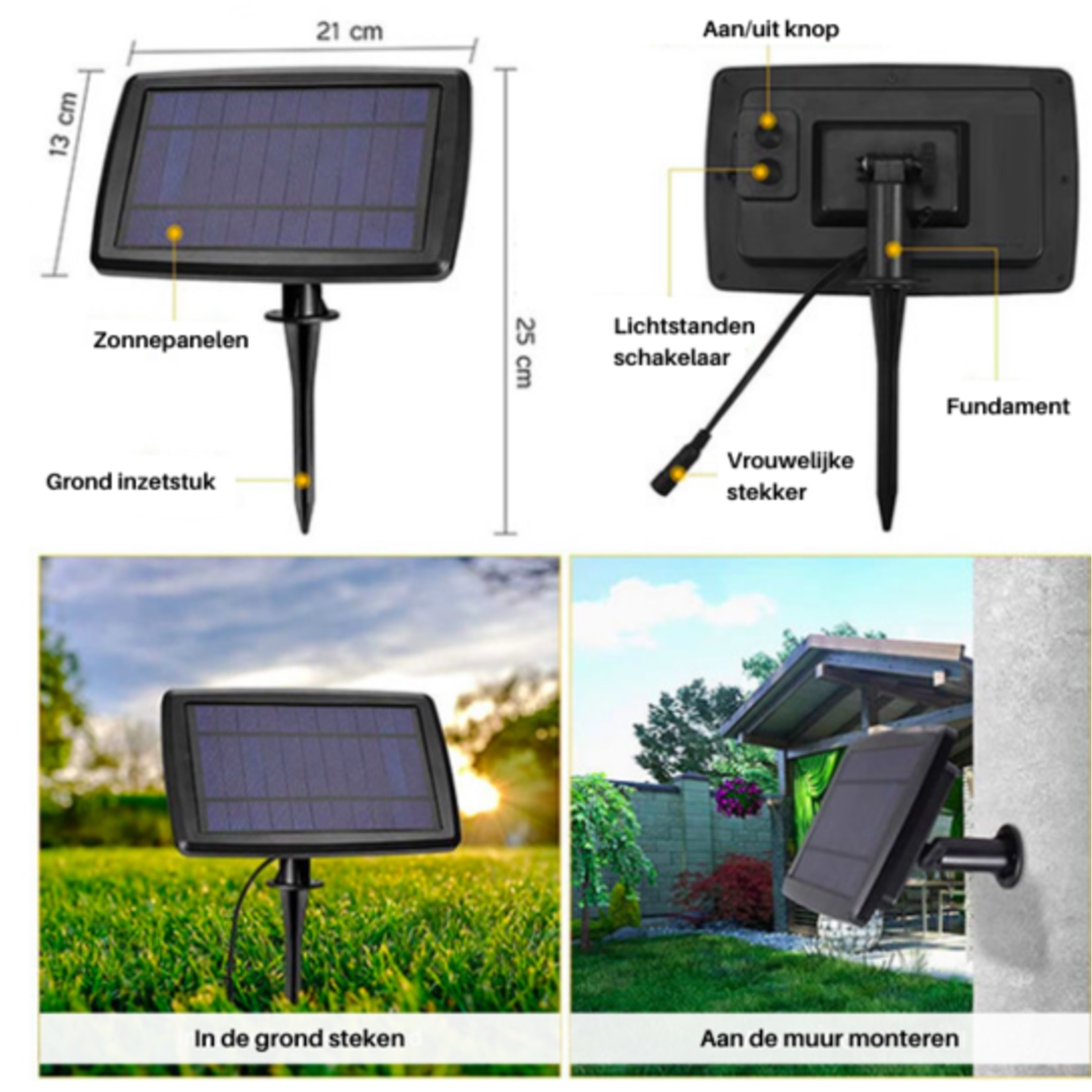 Solar lichtsnoer 10 meter 20 kleine ronde lampjes, 3W zon