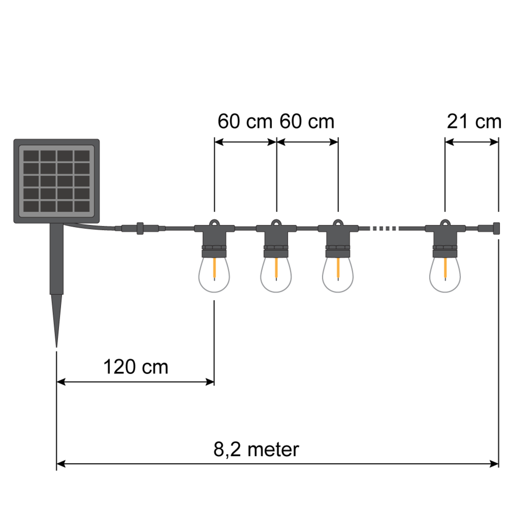 Solar lichtsnoer 8 meter 12 lampjes